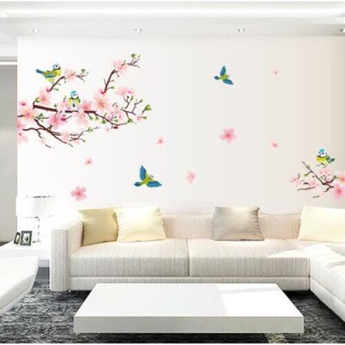 3D Wall Art Romantic Peach Blossom Flowers Modern Home Decal Wall Sticker TV Wall Living Room Decoration Wall Decor