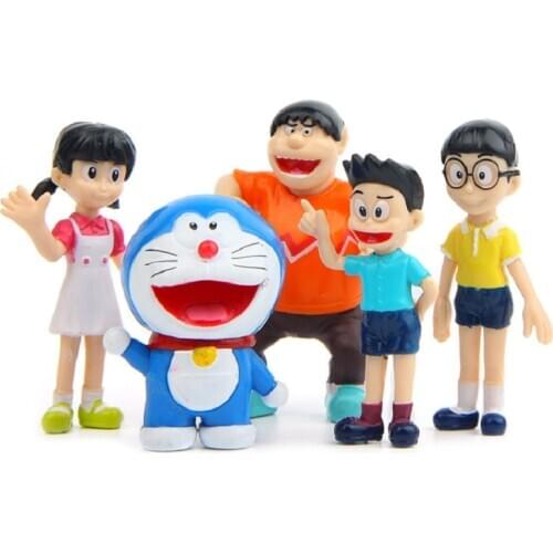 5pcs/Lot Creative Micro Garden Landscape Decoration Props Doraemon Family Portrait PVC Action Figures Toy Kid Christmas Gifts