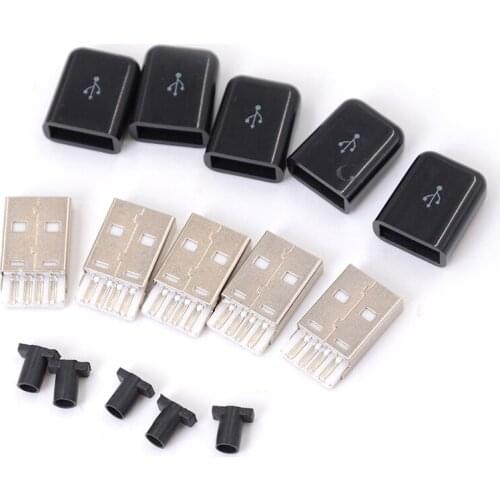 5X Type A Plug 4 pin Male Adapter USB 2.0 Solder Connector Black Cover Square Micro USB Cable Connector For Computer