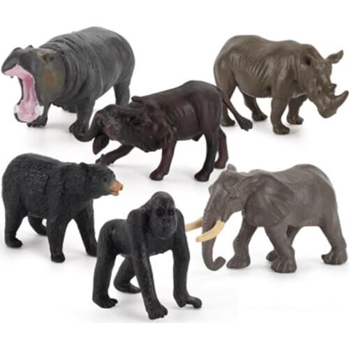 6Pcs Simulation Wild Animals Mini Simulation Hippo bear Elephant Figures Educational Toy for Children Toy Figure Gift Collection