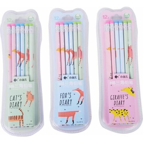60pcs Cartoon Animal Pencils for School Cat Fox Wood Pencil with Erasers School Pencil Pack Wholesale Lapizes Stationery Items