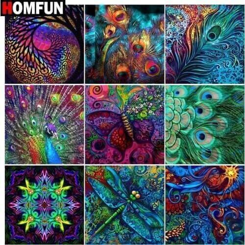 HOMFUN Full diamond Painting "Mandala Feather Diagram" Resin Drill Embroidery 5D Diy Diamond Painting Handmade Cross Stitch gift