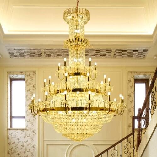American Crystal Chandeliers LED Lights European Big Long Chandelier Home Indoor Lighting Dia120cm H180cm 3 Color Dimmable