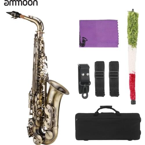 Ammoon E-flat Alto Saxophone Vintage Style Eb Alto Sax Woodwind Instrument with Carrying Case Neck Backpack Straps Mouthpiece