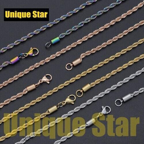 3pcs/lot 3mm 100% Stainless Steel Rose Gold Rainbow Plated Rope Chain Necklace Men Wholesale Diy Jewelry Making Basic Chains