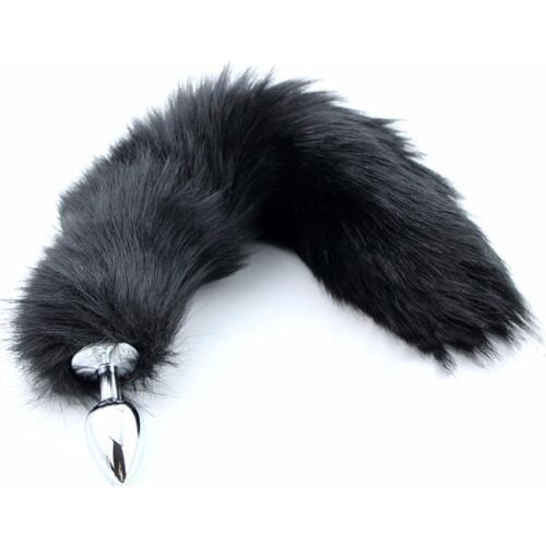 Black 35CM Love Metal Anal Plug Adult Product Romance Faux Fox Tail Butt Sex Toy