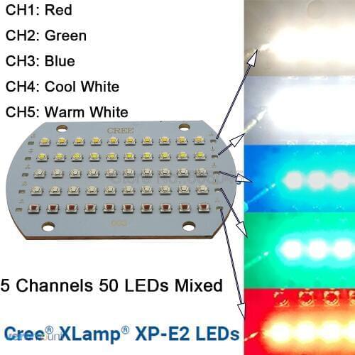Cree XPE2 XP-E2 50LEDs 5 Channel High Power RGBWW LED Emitter Light Red Green Blue White Mixed Color DIY LED Light Copper PCB