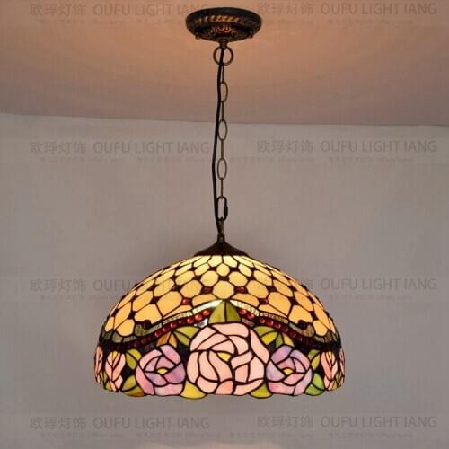 Diameter 40CM RETRO art glass pink rose pendant light bed room dining room cafe