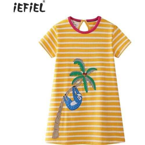 Kids Dresses for Girls Cotton Striped Casual Girls Summer Dress Children Toddler Teen Clothing Cartoon Short Sleeves Beach Dress