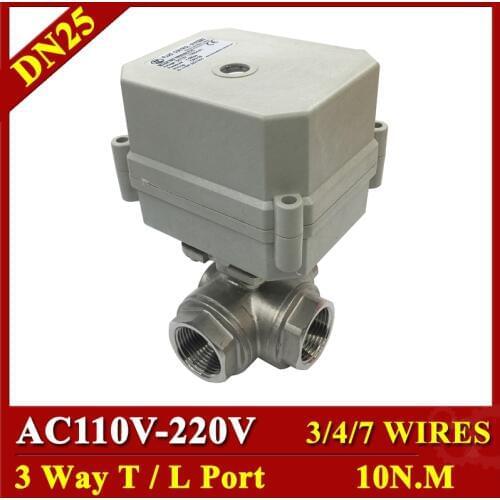 Tsai Fan 10Nm Electric Actuator With BSP/NPT 1'' 3 way Stainless Steel Valve L / T Type AC110V 220V 3/4/7 Wires Actuated Valve