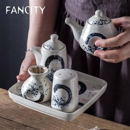 FANCITY Dishes ceramic seasoning cans, toothpick barrels, vinegar bottles, soy sauce bottles, pepper cartridge sets