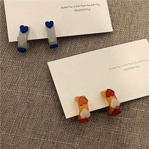 S925 Geometric C-Shaped Love Contrast Stitching Earrings Korean Fashion Classic Trendy Net Red Temperament Earrings