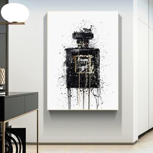 Modern Black Perfume Bottle Abstract Art Poster and Prints Canvas Painting Wall Pictures for Living Room Home Decor