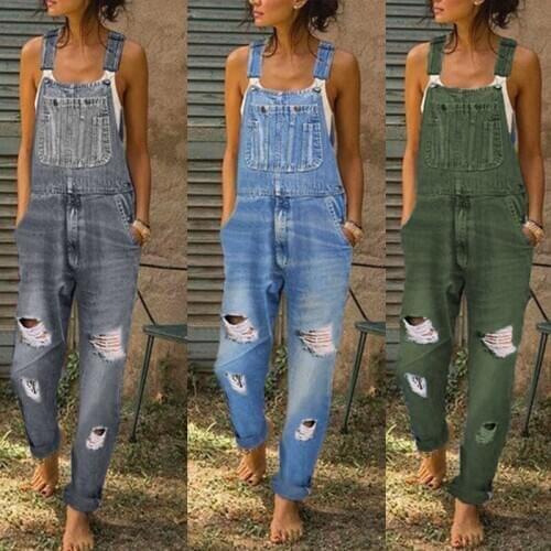Women Long Jeans Pants Female Denim Jeans Spring Straps jumpsuit Pocket Overalls Bib Straight Trousers Macacao Feminino Rompers