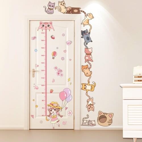 [shijuekongjian] Girl Balloons Wall Sticker DIY Cartoon Cats Mural Decals for Kids Rooms Baby Bedroom Nursery House Decoration