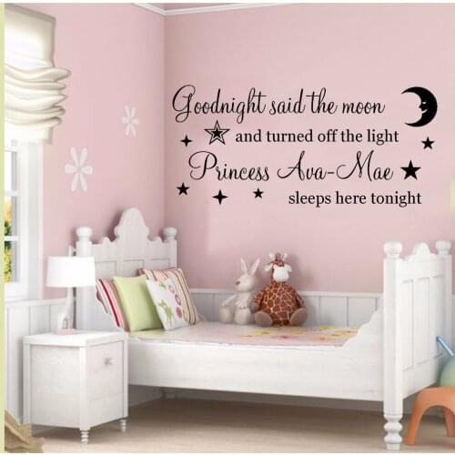 Girls Room Wall Art Mural Removable Vinyl Wall Decal Personalized Girl Name Home Bedroom Wall Sticker Moon And Stars Decor AY493