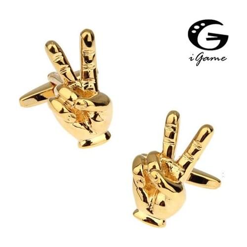 Novelty Golden Colour Copper Material Gesture Of Victory Style Cuff Links