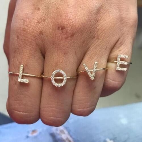 Initial Ring A-Z Letter Rings For Women Zircon Gold Ring Dainty Wedding Band Luxury Crystal Couple Jewelry Gift Anillos Mujer