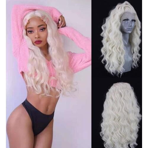 Platinum Blonde Wig Long Deep Wavy Lace Front Wigs with Baby Hair Soft Hair Synthetic Lace Wig Daily Wear Wig for Women