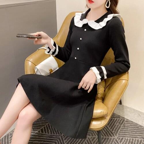 New Autumn Winter Knitted Dress Women Long Sleeve Mini Vestido Korean Elegant Cute Girls Black Dress Feminina Ropa Mujer