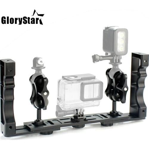 Aluminum Alloy Underwater Waterproof Shell Tray Housings Arm for Gopro Action Camera Holder Double Grip Dive Spare Parts
