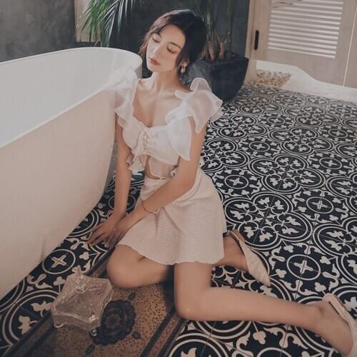 Swimsuit Separate Swimsuits Bikini Girls Women Two Pieces Push Up Chiffon Split Skirt Set High Waist Cover Spandex Solid