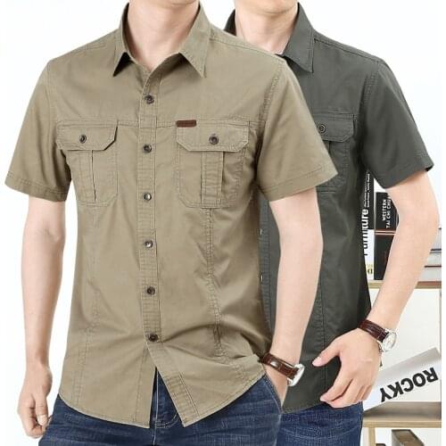 2021 Summer Mens Button Up Shirt Short Sleeve Mens Military Tooling Outdoor Loose Casual Inch Shirt Mens Top Thin Mens Shirts