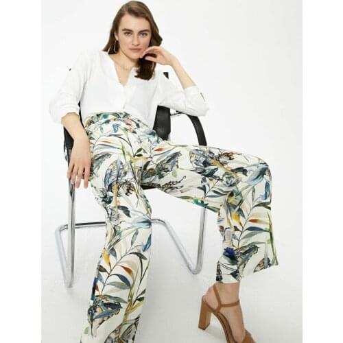 Elastic Waist Printed Viscose Womens Trousers Spring / Summer Office Plus Size Option Street Holiday Style Fashion