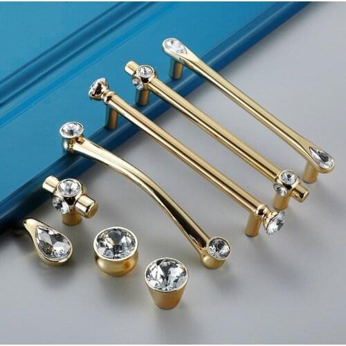 Crystal Gold Cabinet Knobs and Handles Shoebox Closet Door Drawer Knob Wardrobe Pulls Pullers with Screws Hardware