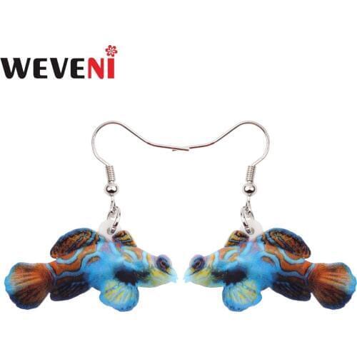 WEVENI Acrylic Green Mandarin Fish Earrings Drop Dangle Trendy Ocean Marine Animal Jewelry For Women Girls Accessories Charms
