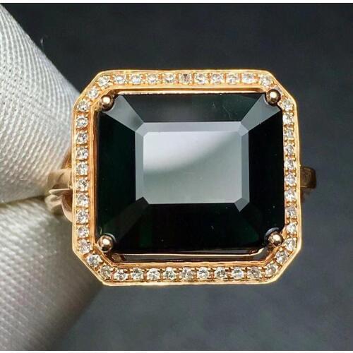 Fine Jewelry Real Pure 18 K Gold Jewelry 100% Natural Green Tourmaline Gemstones 8.2ct Diamonds Males Wedding Fine Mans Rings