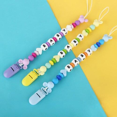 Baby Pacifier Clip Personalised Name Necklace Silicone Food Grade BPA Free Mickey Cute Teether Dummy Holder Soother Clips Chain