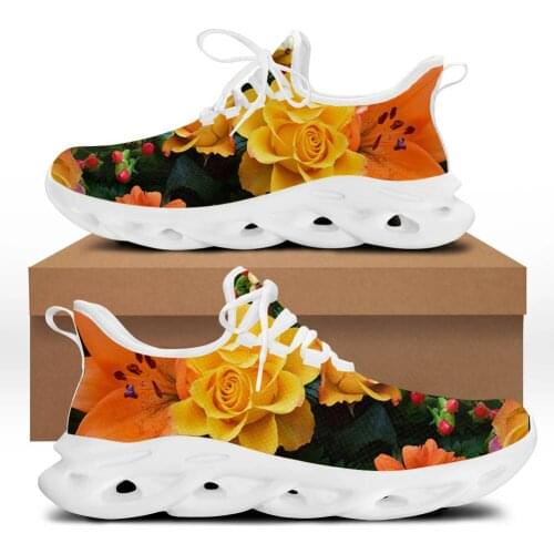 INSTANTARTS Pretty Rose Flower 3D Printing Femme Casual Sneakers Comfort Height Increasing Flat Shoes Casual Platform Zapatos