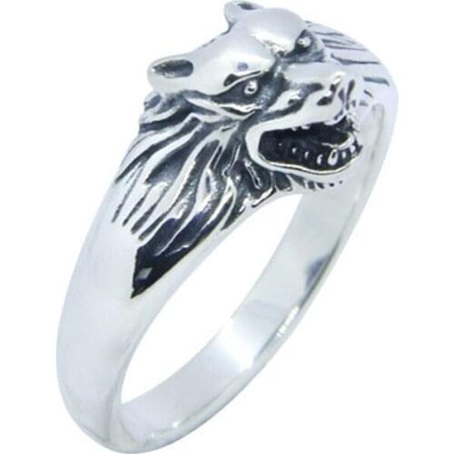 Size 6-10 Wolf Head 925 Sterling Silver Ring Newest Lady Girls S925 Fashion Band Party Wolf Ring