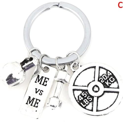 1pc Keychain Barbell Dumbbell Fitness Key Chain Women Men Car Key Jewelry Pendant Trendy Gym Sport Key Ring