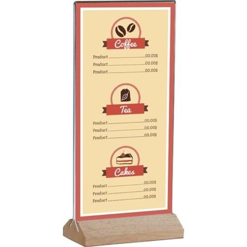 10*20cm Wooden Acrylic Poster Table Label Holder Desk Sign Frame Menu Price Display Wooden Photo Frame Stand Paper Picture Frame