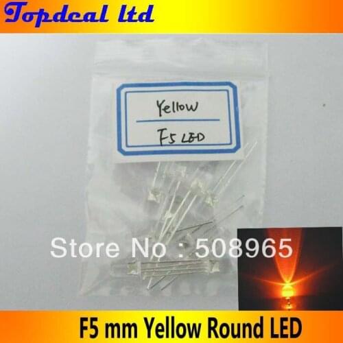 100pcs F5mm led Yellow color 580-595nm DIP 2pin Round LED Light 1.9-2.1V DC 5000-6000mcd