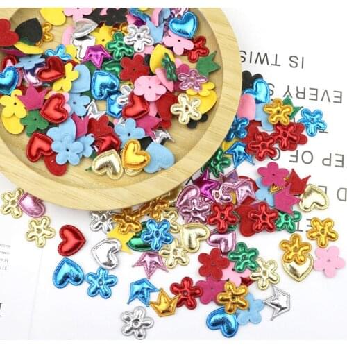 100 Pcs Bright Stars / Heart / Crown Quilted Patches Craft Supplies Scrapbooking Kids Sequined Headwear Decorating Accessories