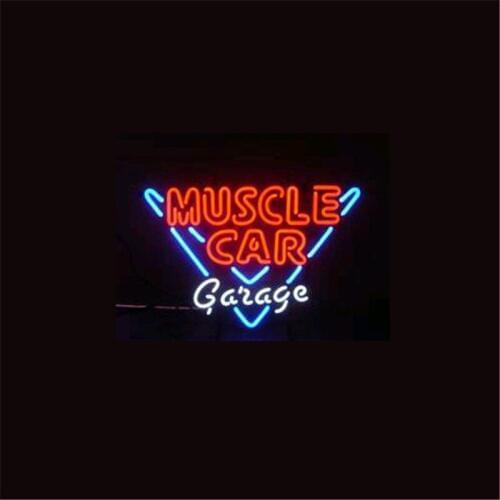 17*14" MUSCLE CAR GARAGE NEON SIGN Signboard REAL GLASS BEER BAR PUB Billiards display Restaurant Shop outdoor Light Signs