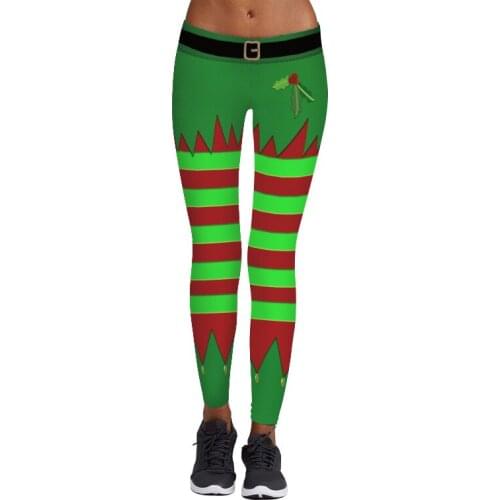 2017 Female Fashion Leggins Womens Christmas Holiday Series Striped 3D Printed Pants Women Ladies Green Funny Fitnes Leggings