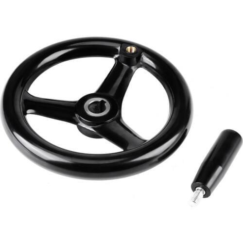 1Pcs 3 Spoke Plastic Lathe Handwheel Wavy Round Black Hand Wheel 100/125/200mm with Revolving Handle for Milling Machine Lathe