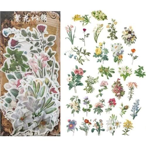 40 pcs /Bag Vintage Memories Flowers Butterfly Sticker Hand Account Decor