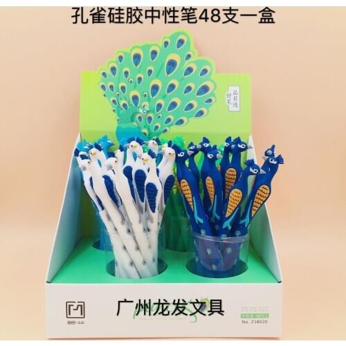 48 Pcs Gel Pens Kawaii Silicone Peacock Black Colored Gel-inkpens for Writing Cute Stationery Office School Supplies