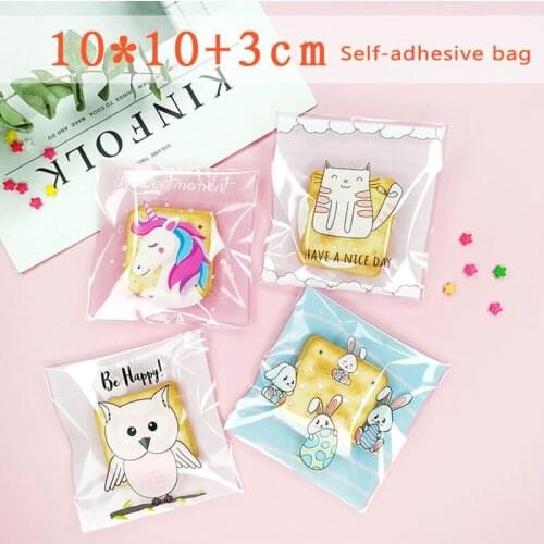 50pcs Cartoon Animal Self Adhesive Soap Cookies Pack Self-adhesive Bags Transparent Lovely Print Cellophane Nougat Wrapping Bag