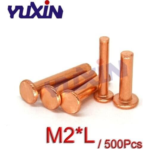 500Pcs Copper Solid Rivets GB109 M2*L Flat Head Copper Rivets Solid Brass Rivet 2mm Diameter 3mm-10mm Length