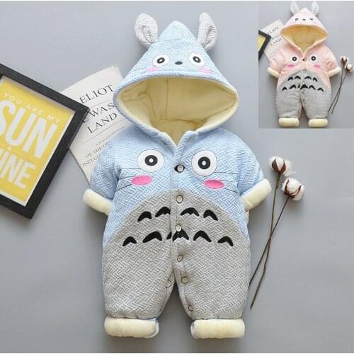 6-12M Infant Clothing Autumn Winter Warm Rompers For Baby Girl Boys Jumpsuit Cartoon Totoro Overalls Hooded Newborn Baby Clothes