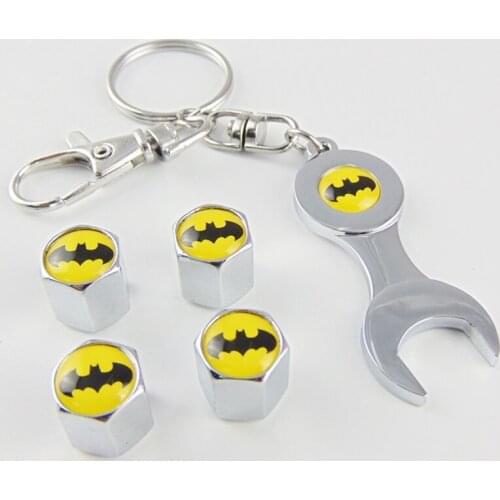 Car Valve Caps Wheel Tire Air Plugs Bat Badge Wrench Keychain Ring Auto Tyre Rim Stem Cover For Honda Civic RAV4 Fit Motos Parts