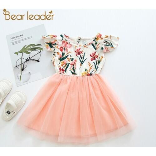 Bear Leader Girls Floral Party Dress New Fashion Kids Summer Sleeveless Costumes Flowers Print Suit Children Casual Outfits 1-5Y