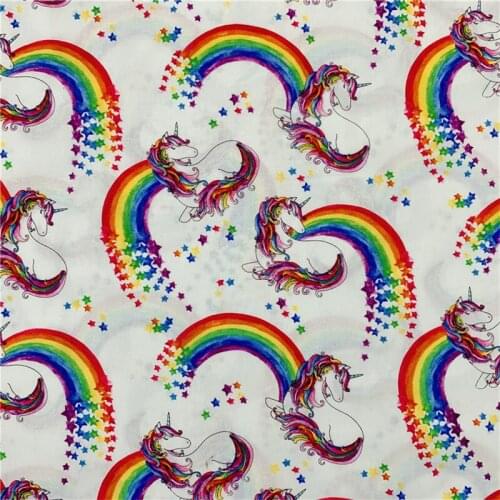 Cartoon Unicorn Rainbow Stars Print White 100% Cotton Fabric for Girl Clothes Hometextile Cushion Cover Backpacks DIY