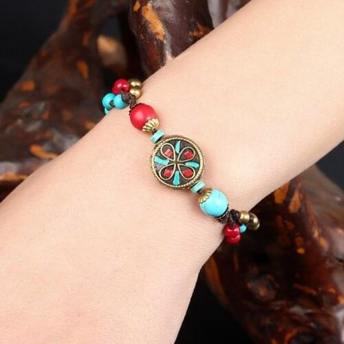 Turquoise Rope Bracelet Women Ethnic Jewelry With Bells Handmade Wrist Accessories Beads Bracelet Female Hot Sale Bracelets
